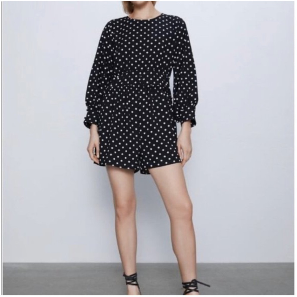 ZARA • black & white polka dot romper size medium